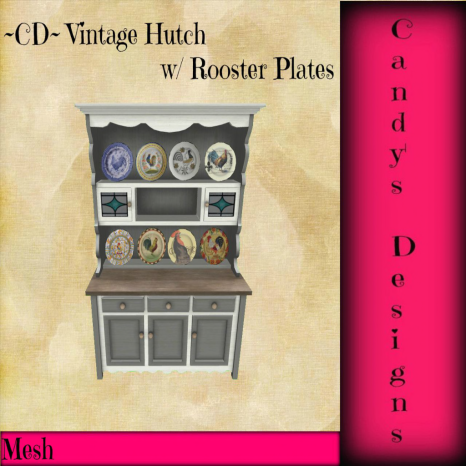 ~CD~ Vintage Hutch with Rooster Plates